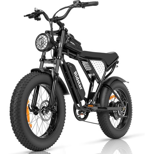 Velo Electrique Ridstar Q20 Mini Autonomie 80km Moteur 1000w Tout Suspendu Shimano 7 Vitesses Vtt Fat Bike Batterie 48v15ah Noir