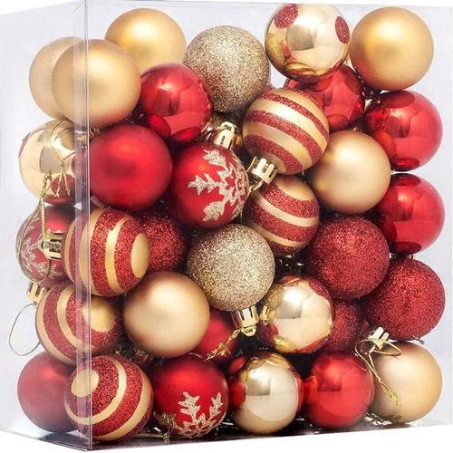 Lot 50 Boules de Noël Rouge et Or Décoration sapin Noêl arbre fête mariage anniversaire Cordon Inclus