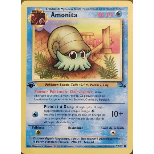 Carte Pokémon Amonita 52/62 Série Fossile Édition 1 