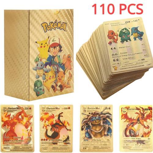 Cartes Pokémon Brillante Doré Version Française Lot De 110 Pièces Aléatoire Carte Vmax V Ex Ppikachu Dracaufeu Shiny Gengar Carapuce Salamèche Ectoplasma Tortank Rondoufou Ronflex