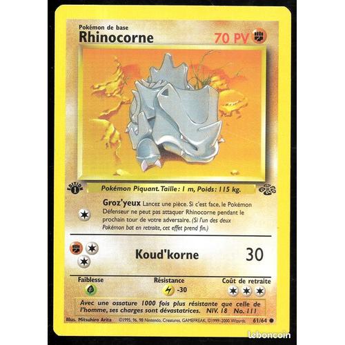 Carte Pokémon Rhinocorne 61/64 [Premiere Edition 1] - Jungle Wizards (Vf)