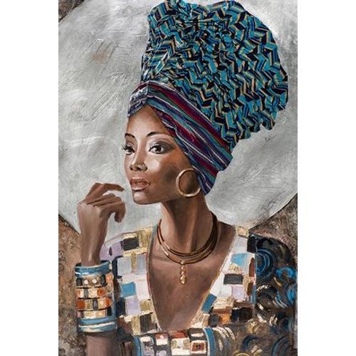 Affiche de peinture sur toile de femme africaine nue noire et dorée avec coiffure délicate et Photo d'art mural scandinave sans cadre 40x50cm no frame