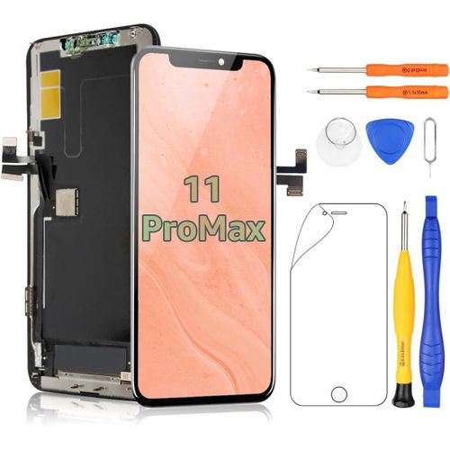 Écran Pour Iphone 11 Pro Max Écran Lcd De Remplacement Noir 6,5 Pouces Tactile Digitizer Vitre Avec Kit D'outil De Réparation, Film De Protection