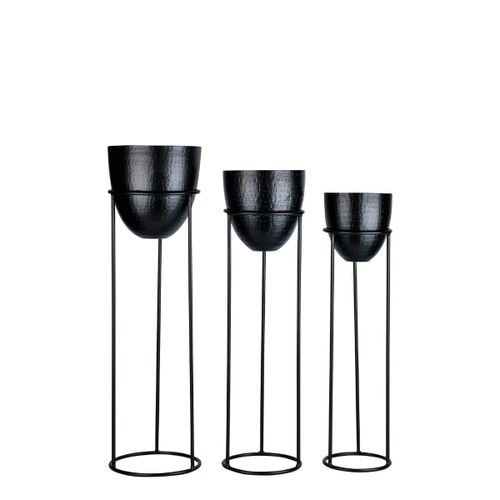Set De 3 Cache-Pots Décoratifs Sur Pieds Haut En Fer Noir H71