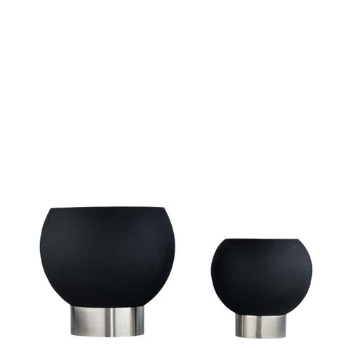 Set De 2 Cache-Pots Décoratifs Ronds En Métal Noir Et Argenté D20