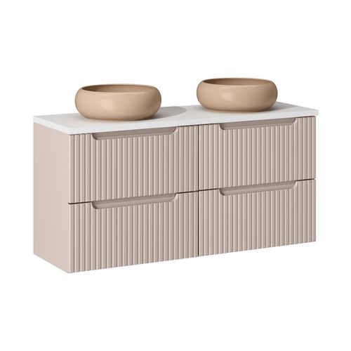 Meuble Double Vasque 4 Tiroirs Stratifiés Beige