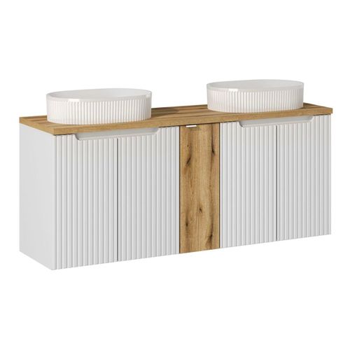 Meuble Double Vasque 5 Portes Stratifiés Blanc Et Beige