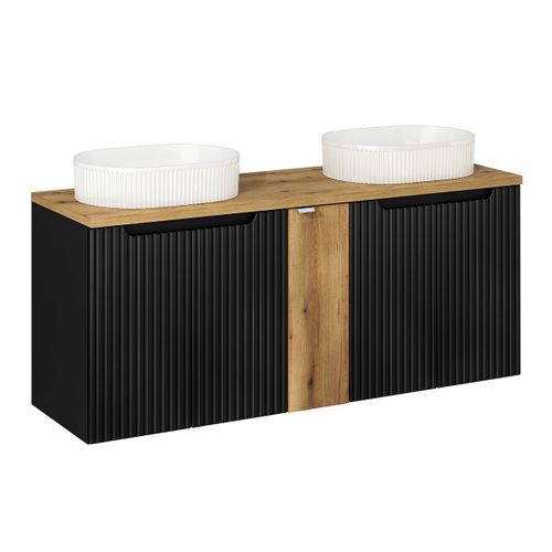 Meuble Double Vasque 5 Portes Stratifiés Noir Et Beige