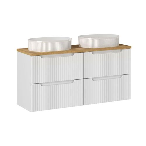 Meuble Double Vasque 4 Tiroirs Stratifiés Blanc Et Beige