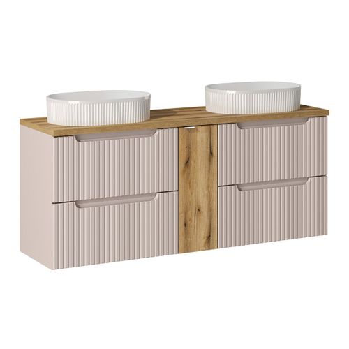 Meuble Double Vasque 4 Tiroirs Stratifiés Beige