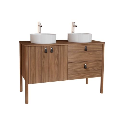 Meuble Double Vasque Effet Noyer Avec Vasque Et Robinet