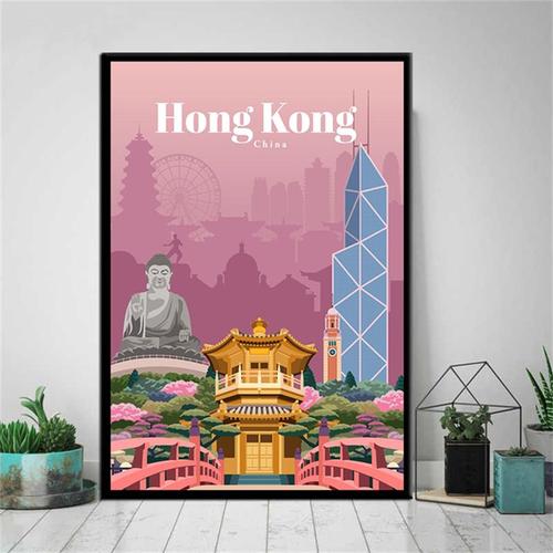 Affiches de carte de ville de Hong Kong, imprimés, Vintage, tourisme, voyage dans le monde, peintures sur toile, tableau d'art mural pour maison 40x50cm no frame