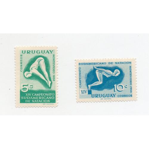 Uruguay- Lot De 2 Timbres Neufs Avec Trace De Charnière- Compétition De Natation De 1958