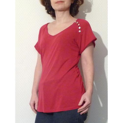 Top / Tee Shirt Rose Fuchsia À Manches Courtes- Taille 38/40- Neuf- Tissaia