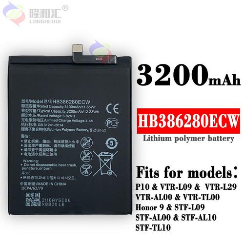 Batterie De Remplacement,Convient Pour Huawei P10 Batterie Vtr-Al00 Honor 9 Téléphone Portable Vtr-Al10 Carte Hb386280ecw Batterie