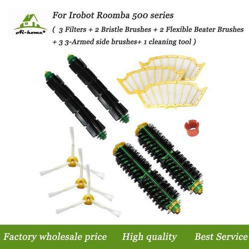 Kit de 3 filtres Hepa + 2 brosses de batteur flexibles + 3 brosses latérales + outils de nettoyage pour iRobot Roomba série 500 530 532 535 555
