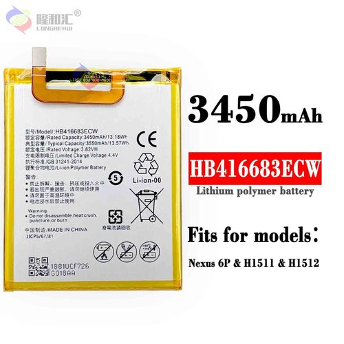 Batterie De Remplacement,Convient Pour Le Téléphone Portable Huawei Nexus 6p Hb416683ecw 3450mah Nouvelle Batterie De Téléphone Portable Haute Capacité