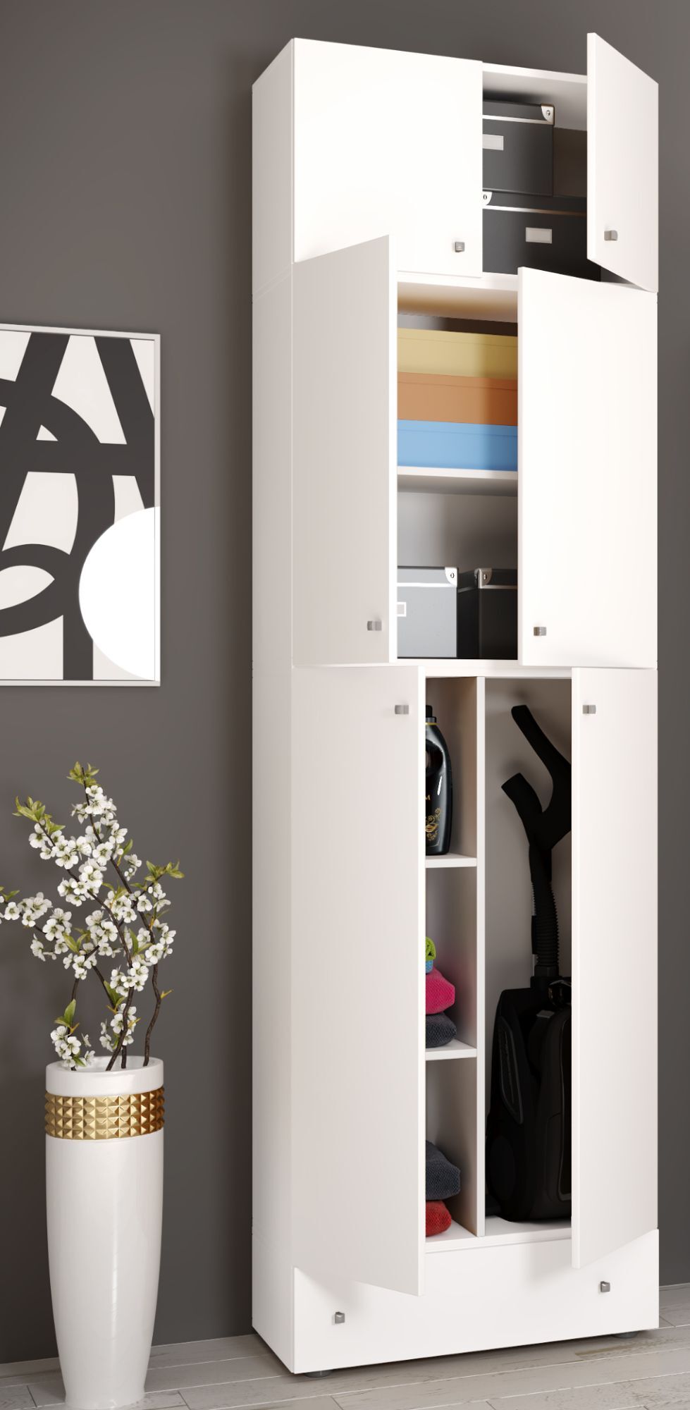 VCM Armoire à balais en bois Aspirateur Armoire de nettoyage Armoir...