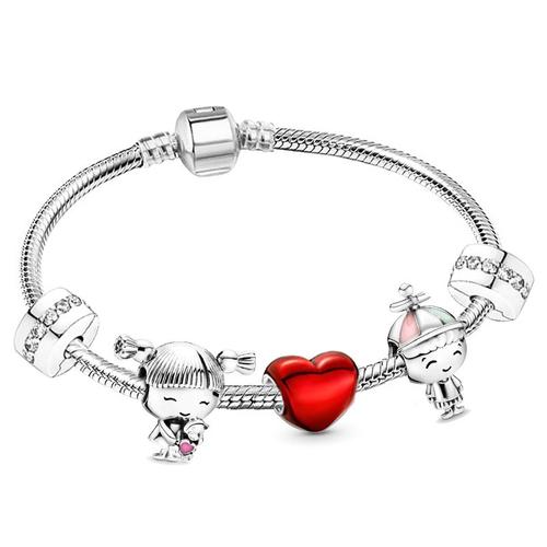 S002 - 18cm - Bracelet À Breloques Romantique De Couleur Argent 2021 Avec Bracelet De Marque Happy Family Brin Pour Femmes, Fabrication De Bijoux Diy