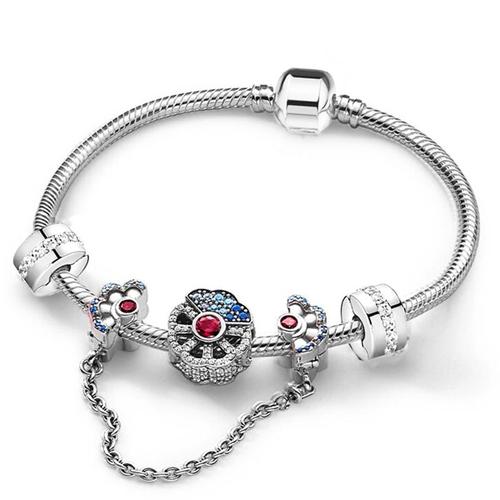 S028 - 19cm - Bracelet À Breloques Romantique De Couleur Argent 2021 Avec Bracelet De Marque Happy Family Brin Pour Femmes, Fabrication De Bijoux Diy