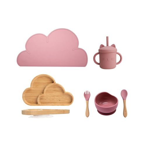 Set De Table En Silicone Pour Bébé, Set Avec Isolation En Forme De Nuage, Napperon Chaud, Tasse D'alimentation Pour Bébé, Fourniture De Formation