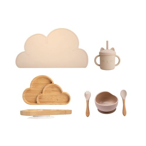 Set De Table En Silicone Pour Bébé, Set Avec Isolation En Forme De Nuage, Napperon Chaud, Tasse D'alimentation Pour Bébé, Fourniture De Formation