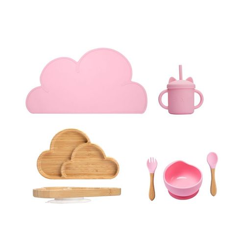 Set De Table En Silicone Pour Bébé, Set Avec Isolation En Forme De Nuage, Napperon Chaud, Tasse D'alimentation Pour Bébé, Fourniture De Formation
