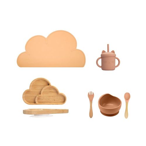 Set De Table En Silicone Pour Bébé, Set Avec Isolation En Forme De Nuage, Napperon Chaud, Tasse D'alimentation Pour Bébé, Fourniture De Formation