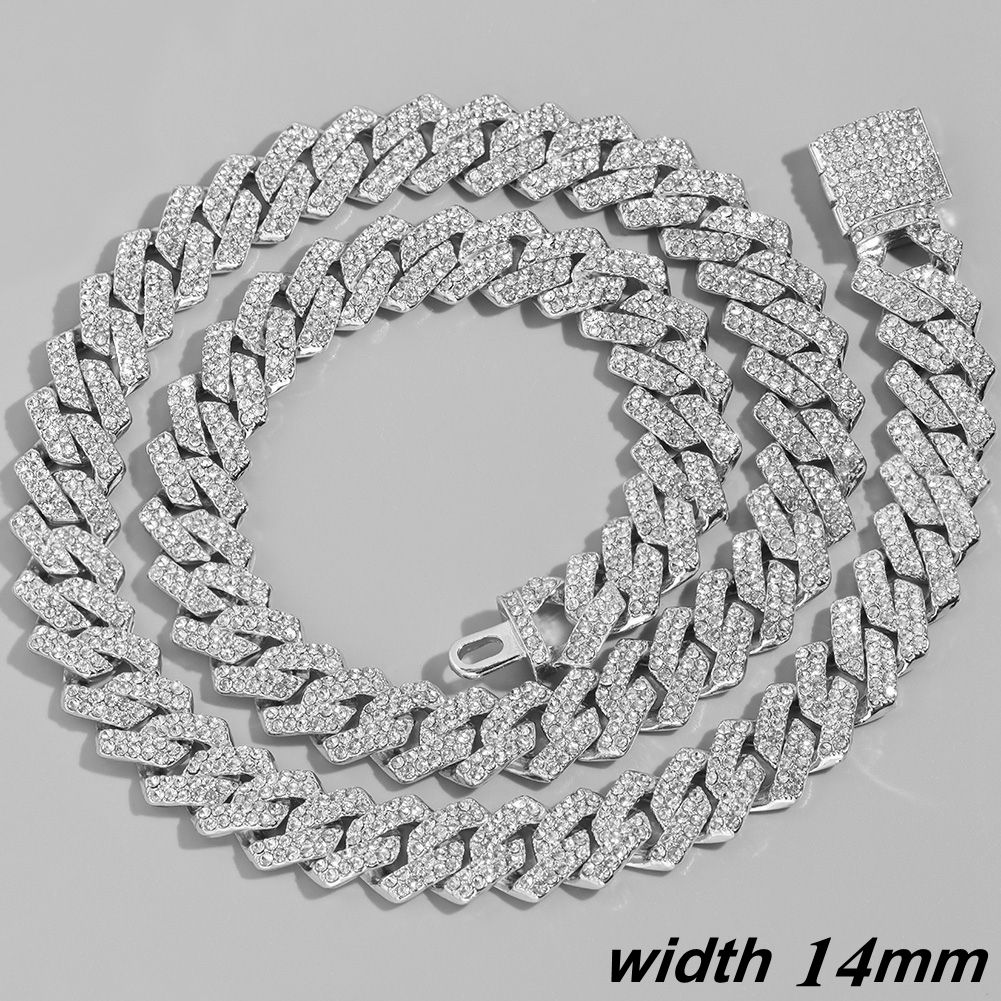 Collier En Argent 14mm - 16 Pouces Collier - Bracelet Chaîne En Strass Pavé Pour Hommes Et Femmes, Bijoux Hip Hop Rappeur, 14mm 20mm