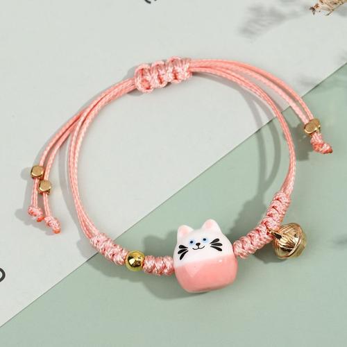 Zjjba00184 - Bracelet De Chat Porte Bonheur Mignon Pour Filles, Bracelets De Perles Colorés Réglables, Pendentifs De Chat En Céramique, Bracelets De Charme, Bijoux En Gros