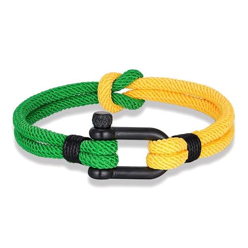 Brésil - 21cm - Bracelet En Corde De Bondage À Deux Tons En Lycaine Bleu, Avec N¿Ud Carré En Acier Inoxydable Noir, Boucle De Manille En Forme De U Pour Amoureux