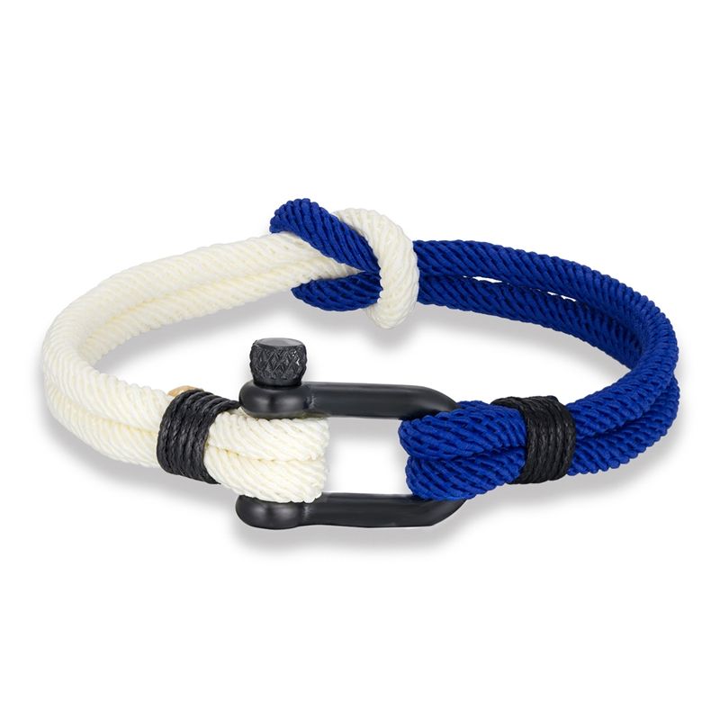 Blanc Bleu - 23cm - Bracelet En Corde De Bondage À Deux Tons En Lycaine Bleu, Avec N¿Ud Carré En Acier Inoxydable Noir, Boucle De Manille En Forme De U Pour Amoureux