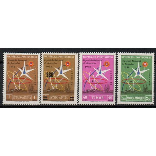 Inde , Timor , Mozambique Timbres Atomium Bruxelles 1958