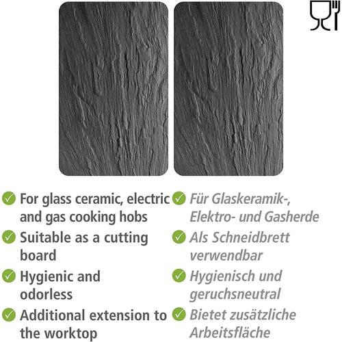Protection plaque de cuisson, «Ardoise», plaque de protection induction,  gazinière, vitrocéramique, verre trempé, Lot de 2, 30x52 cm