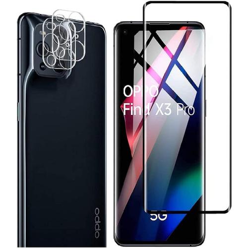 Verre Trempé Protecteur D'écranqoue For Oppo Find X3 2 Pack Protection D'écran Écran & 2 Pack Caméra Arrière Protecteur Screen Protector Dureté 9h Pas De Bulles.