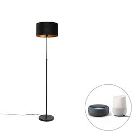 Qazqa Classique/Antique Smart Vloerlamp Zwart Met Velours Kap Zwart 35 Cm Incl. Wifi A60 - Parte Acier /Tissu Noir Cylindre /Oblongue /Rond / Luminaire / Lumiere / ÃClairage / Intã©Rieur /...