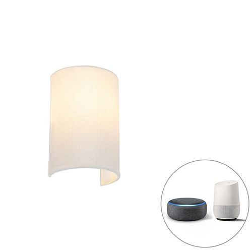 Qazqa Moderne Smart Wandlamp Wit Incl. Wifi A60 - Simple Drum Jute Acier /Tissu Blanc Oblongue /Rond / Luminaire / Lumiere / ÃClairage / Intã©Rieur / Salon / Cuisine E27 Max. 1 X 7 Watt
