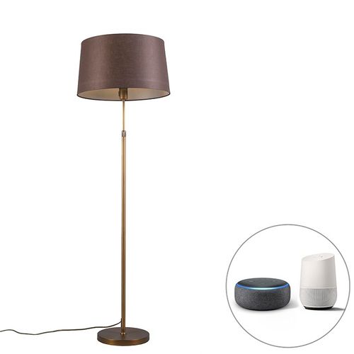 Qazqa Moderne /Design Smart Vloerlamp Brons Met Bruine Kap 45 Cm Incl. Wifi A60 - Parte Acier /Plastique Bronze,Marron Rond /Oblongue / Luminaire / Lumiere / ÃClairage / Intã©Rieur / Salon...