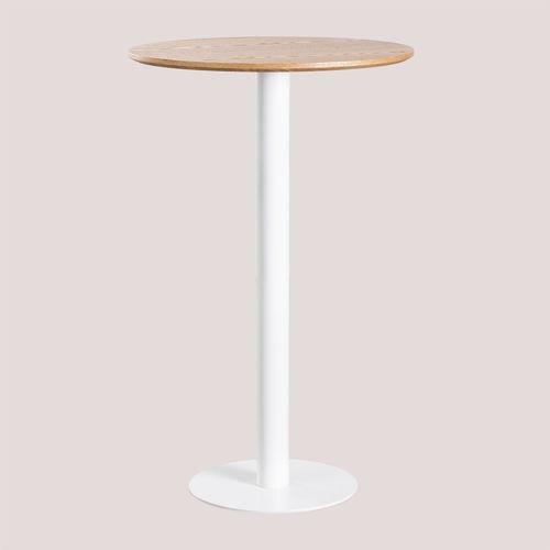 Table Haute De Bar Ronde En Placage De Frêne Frappe Blanc Ø70 Cm