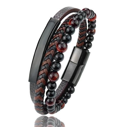 Élevé - 18,5 Cm - Bracelet En Cuir Véritable Noir Pour Hommes, Accessoires De Luxe De Haute Qualité, Cadeau À La Mode, Combinaison De Bricolage, Beau Cadeau Sauvage