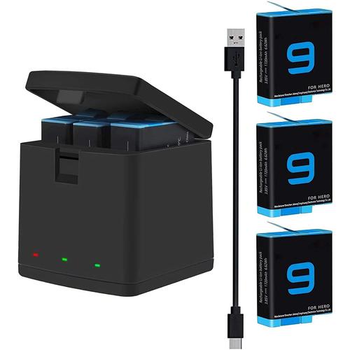 Pack de 3 Batteries de Rechange Hero 9 et Chargeur USB à 3 canaux compatibles avec GoPro Hero 9 Black AHDBT-901 entièrement Compatible avec la Batterie et Le Chargeur GoPro9