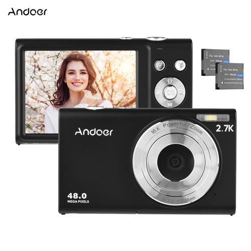 Standard - Noir - Andoer Caméra vidéo numérique compacte 2.7K pour enfants, caméra vidéo 48MP, écran IPS 2.88 &quot, lumière'appoint LED, sac de transport, dragonne, 2 * 24.com
