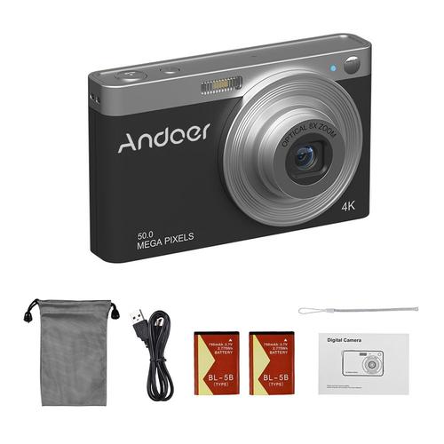 Noir - Andoer Caméra numérique 4K 50MP, caméscope vidéo, écran IPS 2.88 &quot, n'aime 16X, flash intégré, optique 8X, 2 pièces