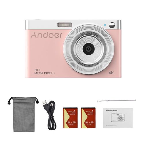 avec une carte 16 Go - Rose - Andoer Caméscope vidéo numérique compact 4K, 50MP, écran IPS 2.88 pouces, mise au point automatique, n'aime 16X, poignées qualifiée ales, flash de capture en polaire