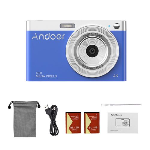 avec une carte 32 Go - Bleu - Andoer Caméscope vidéo numérique compact 4K, 50MP, écran IPS 2.88 pouces, mise au point automatique, n'aime 16X, poignées qualifiée ales, flash de capture en polaire