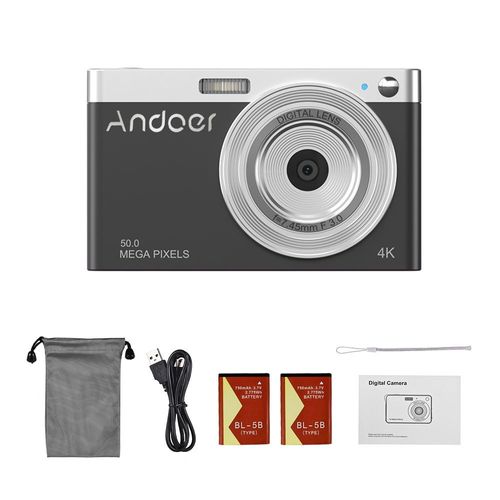 avec une carte 32 Go - Noir - Andoer Caméscope vidéo numérique compact 4K, 50MP, écran IPS 2.88 pouces, mise au point automatique, n'aime 16X, poignées qualifiée ales, flash de capture en polaire