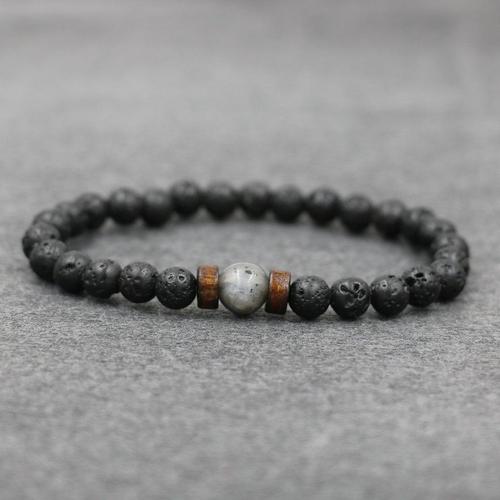 Lave - 19cm - Bracelet En Pierre De Lave Pour Hommes, Labradorite, Pierre De Lune, Perles, Chakra Yoga, Perles En Bois, Bijoux Pour Hommes