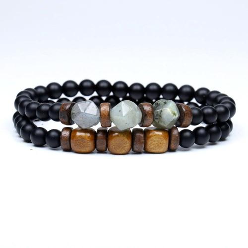 19cm - Bracelet En Pierre De Lave Pour Hommes, Labradorite, Pierre De Lune, Perles, Chakra Yoga, Perles En Bois, Bijoux Pour Hommes