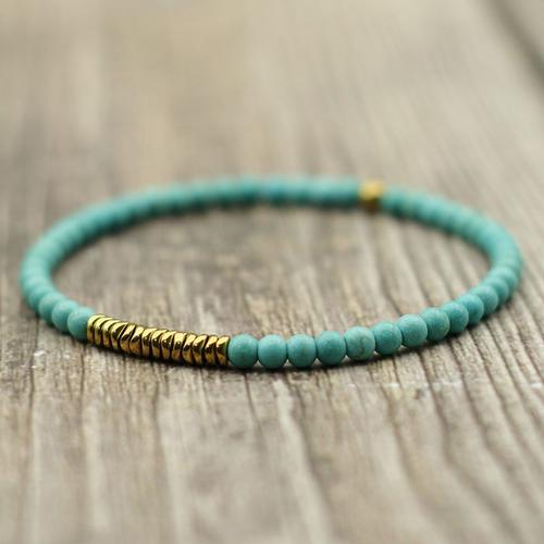 Pierre Turquoise - Bracelet En Pierre Hématite Pour Hommes, Couleur Or Antique, 4mm, En Bois Naturel, Méditation, Perles De Lave