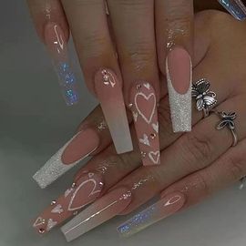 Faux Ongles Avec Colle, 24 Pièces, Artificiels, Avec Design, Détachables, À Pression, Longs, Autocollants 